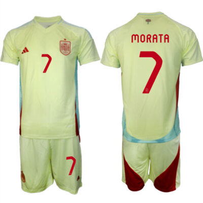 Spain Team #7 Alvaro Morata 2024-25 Yellow Away Soccer Jersey Suit